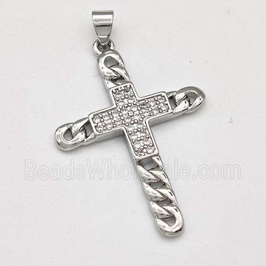 Copper Cross Pendant Pave Zirconia Platinum Plated