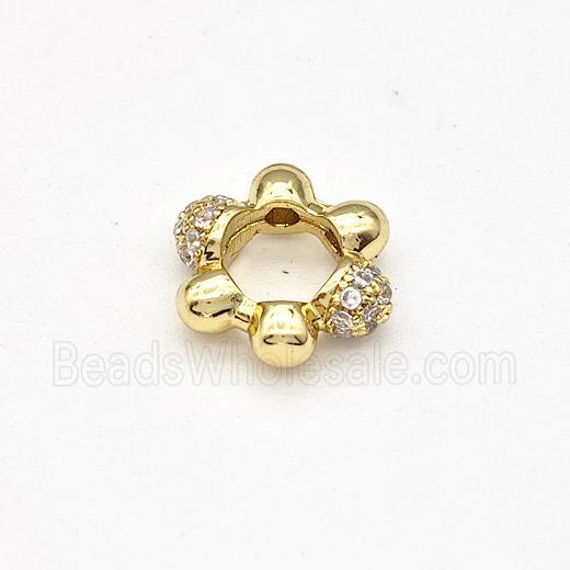 Copper Flower Beads Pave Zirconia Large Hole Gold Plated