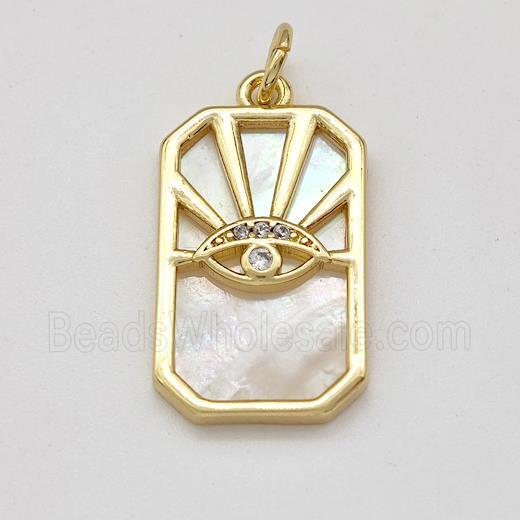 Copper Eye Pendant Pave Shell Zirconia Rectangle Gold Plated