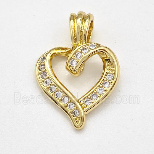 Copper Heart Pendant Micro Pave Zirconia Gold Plated