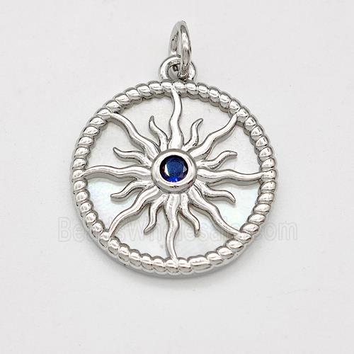 Copper Sun Pendant Pave Shell Zirconia Platinum Plated