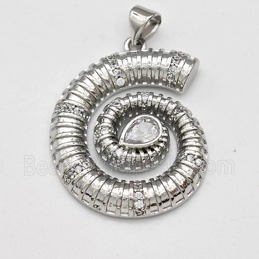 Swirl Shell Charms Copper Pendant Micro Pave Zirconia Platinum Plated