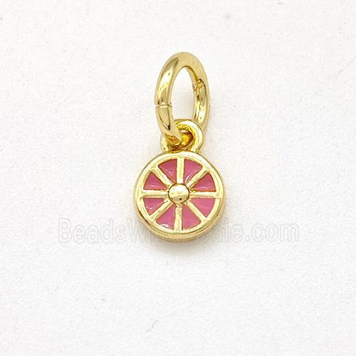 Copper Flower Pendant Pink Enamel Gold Plated