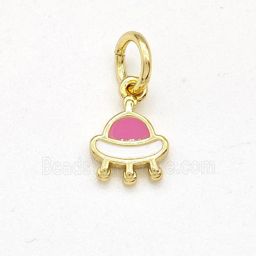 Copper Spacership Pendant Pink White Enamel Gold Plated