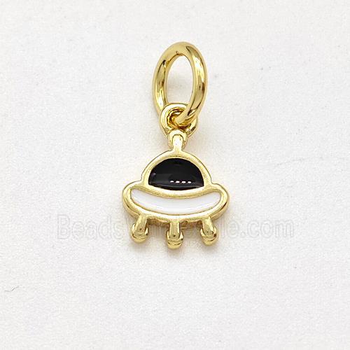 Copper Spacership Pendant Black White Enamel Gold Plated