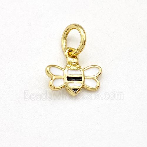 Honeybee Charms Copper Pendant White Enamel Gold Plated