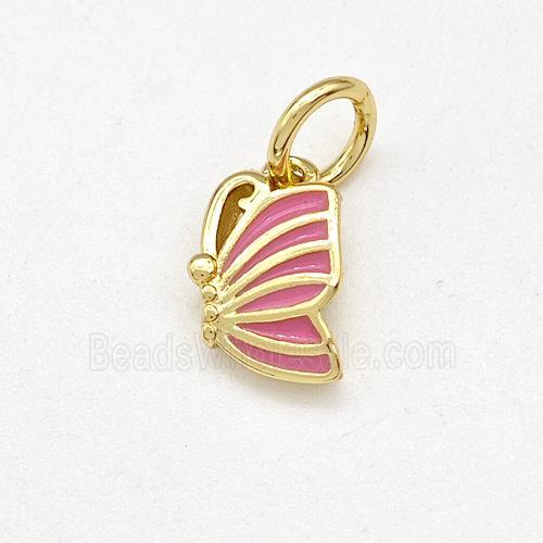 Copper Butterfly Pendant Pink Enamel Gold Plated