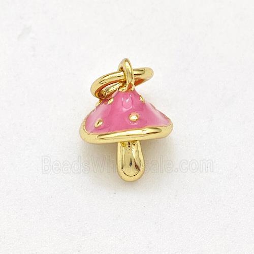 Copper Mushroom Pendant Pink Enamel Gold Plated