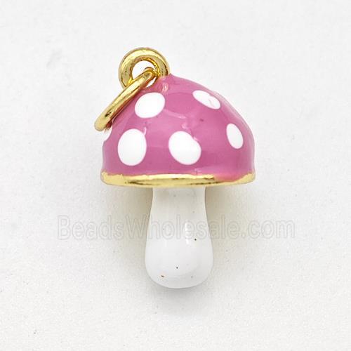 Copper Mushroom Pendant Pink Enamel Gold Plated