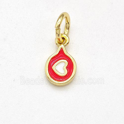 Copper Heart Pendant Red White Enamel Gold Plated