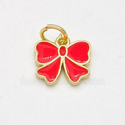 Copper Bow Pendant Red Enamel Gold Plated