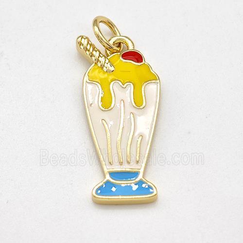 Ice Cream Bottle Drink Cup Charms Copper Pendant Multicolor Enamel Gold Plated