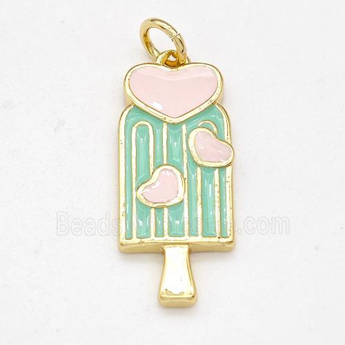 Ice Cream Charms Copper Pendant Multicolor Enamel Gold Plated