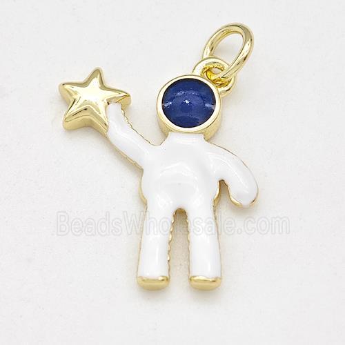 Astronaut Charms Copper Pendant White Enamel Gold Plated