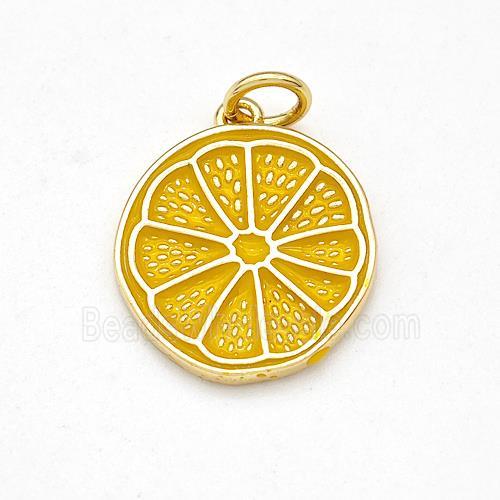 Lemon Charms Copper Fruit Pendant Yellow Enamel Gold Plated