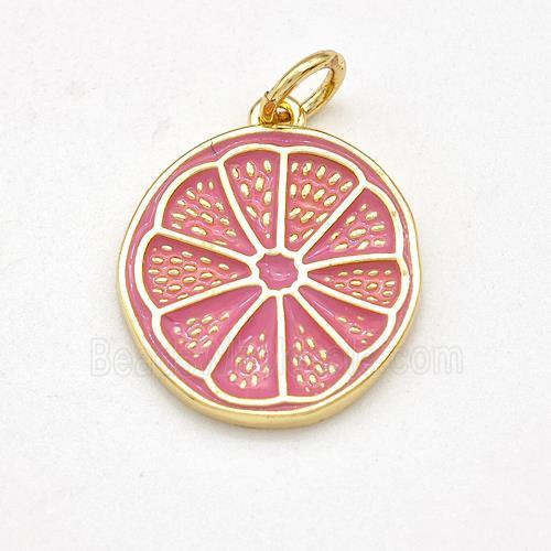 Lemon Charms Copper Fruit Pendant Pink Enamel Gold Plated