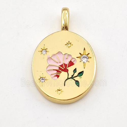 Copper Flower Pendant Multicolor Enamel Gold Plated