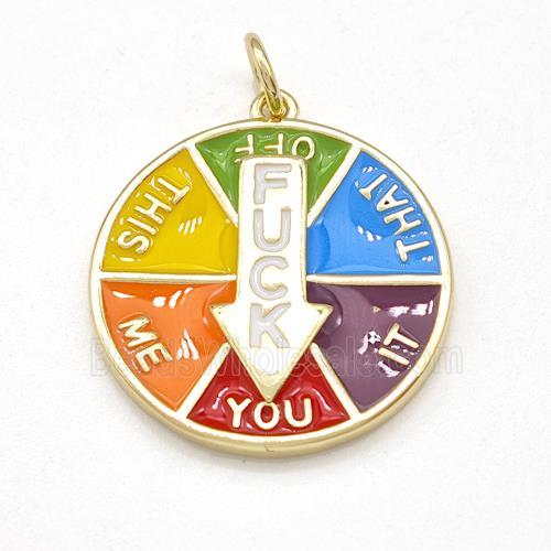 Lucky Wheel Fixed Pin Arrows Copper Pendant Multicolor Enamel Gold Plated