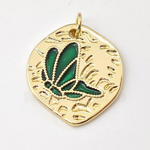 Copper Butterfly Pendant Green Enamel Gold Plated
