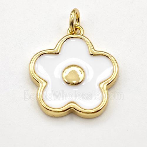 Copper Flower Pendant White Enamel Gold Plated