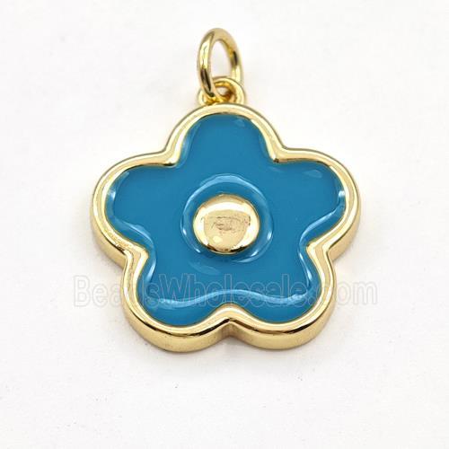 Copper Flower Pendant Blue Enamel Gold Plated