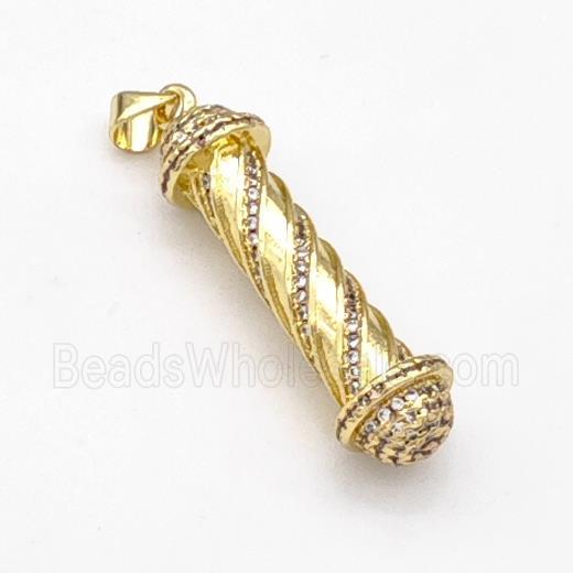 Barber Pole Charms Copper Stick Pendant Pave Zirconia Gold Plated