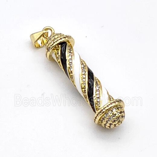 Barber Pole Charms Copper Stick Pendant Pave Zirconia Black White Enamel Gold Plated