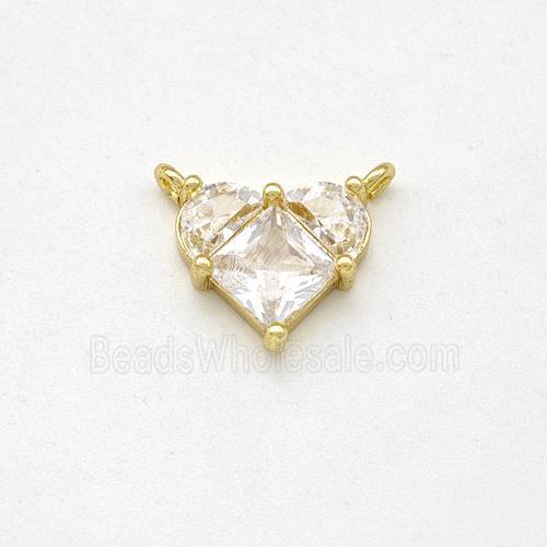 Copper Heart Pendant Pave Zirconia 2loops Gold Plated