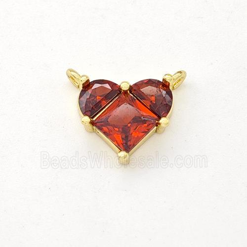 Copper Heart Pendant Pave Red Zirconia 2loops Gold Plated