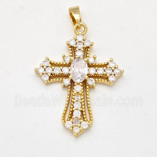 Copper Cross Pendant Pave Zirconia Gold Plated
