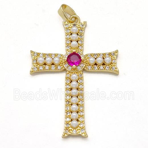 Copper Cross Pendant Pave Pearlized Resin Zirconia Gold Plated