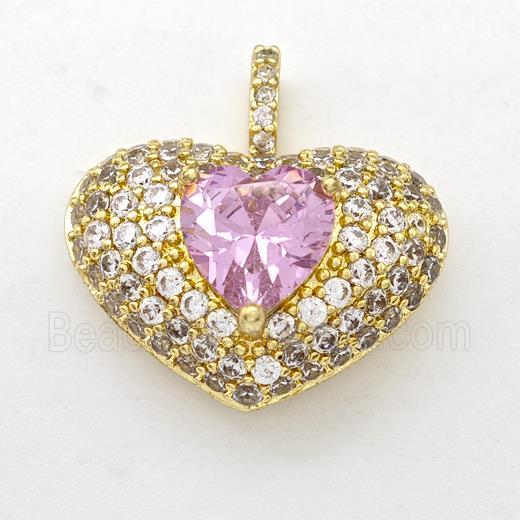 Copper Heart Pendant Micro Pave Zirconia Gold Plated