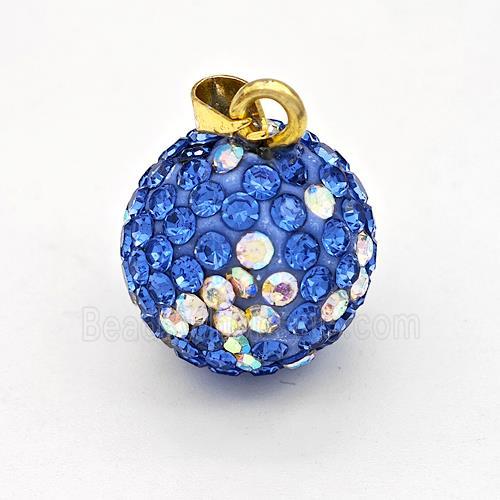 Clay Round Pendant Micro Pave Blue Rhinestone