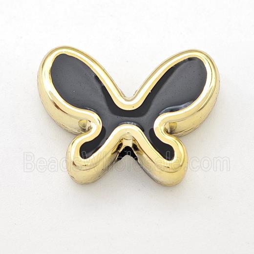 Resin Butterfly Beads Black Enamel Gold Plated