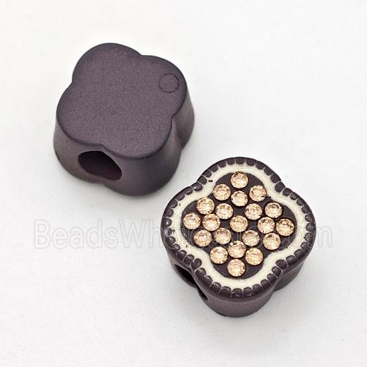 Resin Clover Beads Micro Pave Rhinestone Large Hole