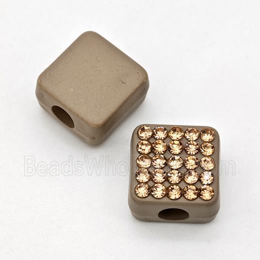 Coffee Resin Square Micro Pave Rhinestone Large Hole