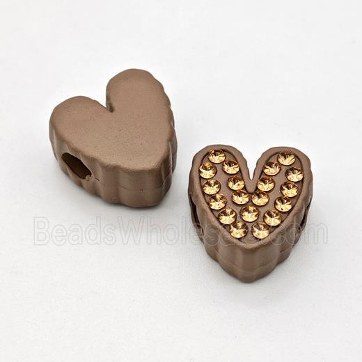 Coffee Resin Heart Beads Micro Pave Rhinestone Large Hole