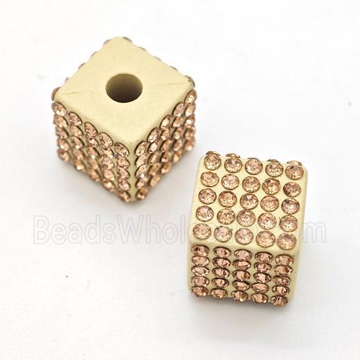 Gold Resin Cube Beads Micro Pave Rhinestone Large Hole