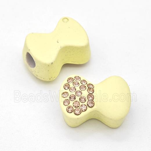 Yellow Resin Bow Beads Micro Pave Rhinestone Large Hole