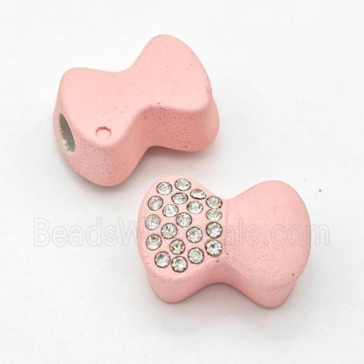 Pink Resin Bow Beads Micro Pave Rhinestone Large Hole