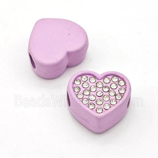 Lavender Resin Heart Beads Micro Pave Rhinestone Large Hole