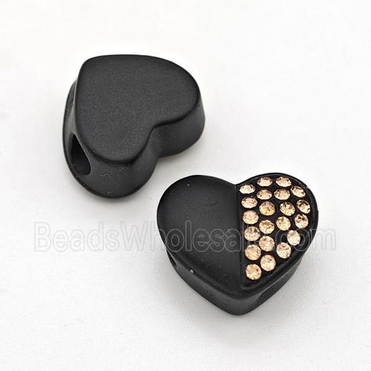 Black Resin Heart Beads Micro Pave Rhinestone Large Hole