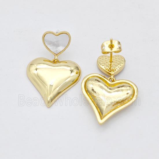 Copper Heart Stud Earrings Pave Shell Gold Plated