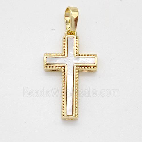 Copper Cross Pendant Pave Shell Gold Plated