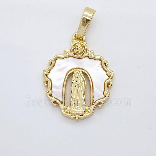 Jesus Charms Copper Pendant Pave Shell Gold Plated