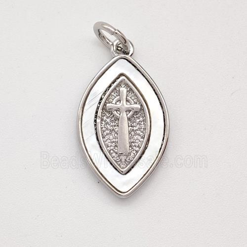 Cross Charms Copper Eye Pendant Pave Shell Platinum Plated