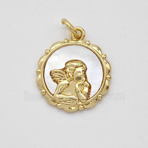 Copper Angel Pendant Pave Shell Gold Plated