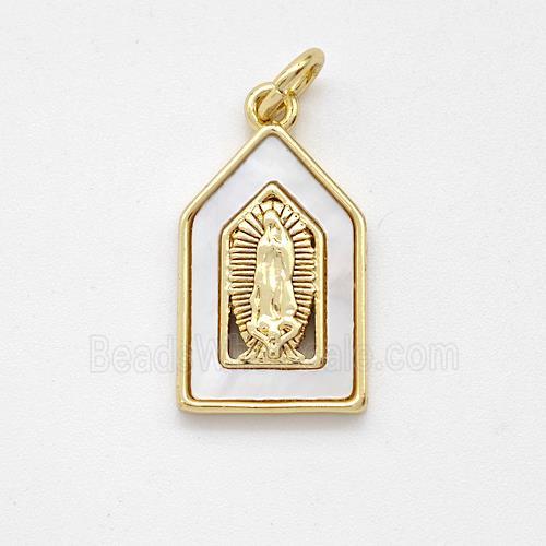 Virgin Mary Charms Copper Pendant Pave Shell Gold Plated