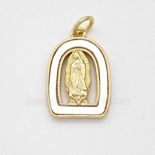 Virgin Mary Charms Copper Pendant Pave Shell Gold Plated