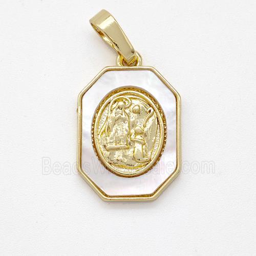 Virgin Mary Charms Copper Pendant Pave Shell Gold Plated